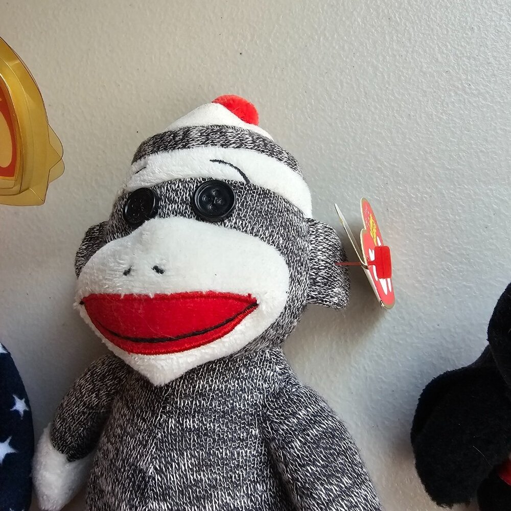 Ty Beanie Babies Lot 3 Spangle Bear Socks Monkey Van Pyre Retired Plush - Picture 3 of 13
